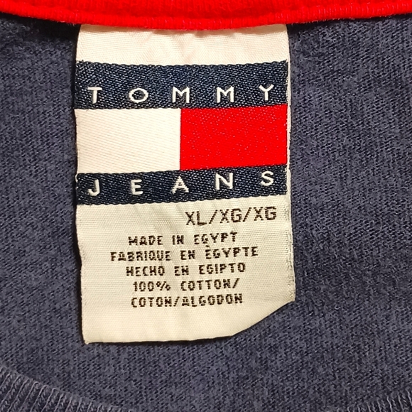 Vintage 2002 Tommy Hilfiger Jeans Men's XL Blue White Gray Color Block S/S Shirt - Picture 6 of 10